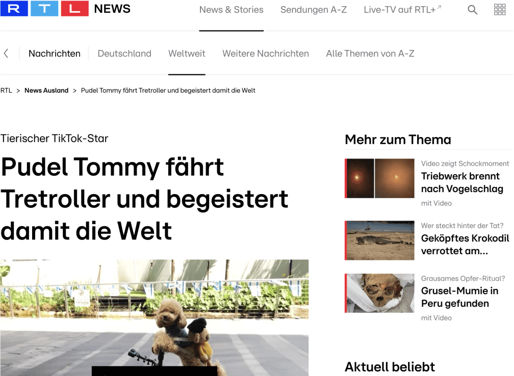 Die News-Seite von rtl.de